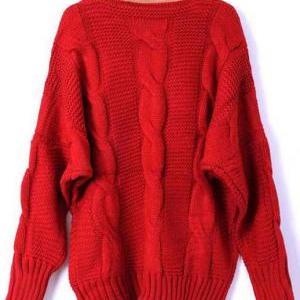 Red Batwing Long Sleeve Diaper Loose Sweater..