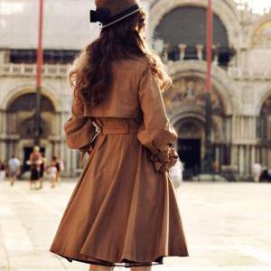Stylish Double-breasted Cape Trench Coat..