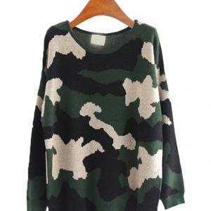 Camouflage Army Green Jumper #ecs008504
