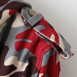 Red Camouflage Hoodie Zipper Trenth Coat..