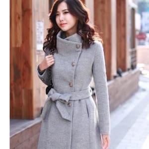 Gray Fashion Slim Long Wool Coat #ecs013354