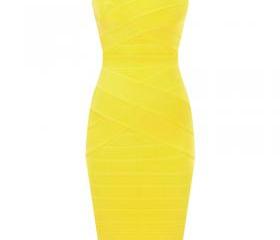 belen Pearl Beaded strapless maxi Bandage Dress in yellow