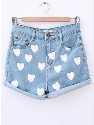 Heart Print Shorts In Light Blue #ecs010828