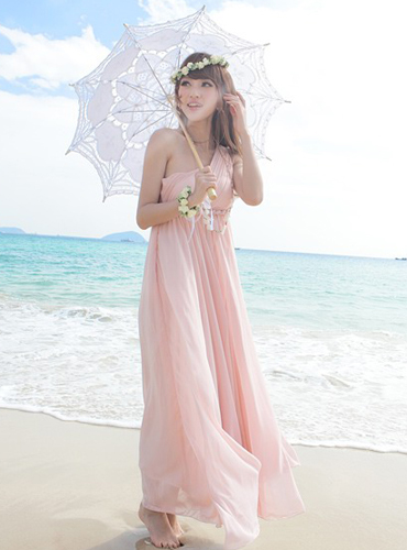Hialeah Pink Chiffon One-Shoulder Gown for Women