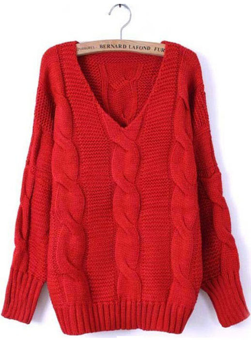 Red Batwing Long Sleeve Diaper Loose Sweater #ecs008820
