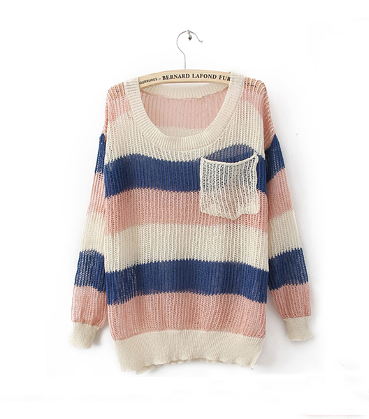 Most Popular Colorful Rainbow Stripes Poket Sweater #ecs000220