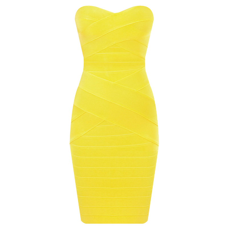 Yellow Sexy Strapless Bandage Dress H668 ecs013050 on Luulla