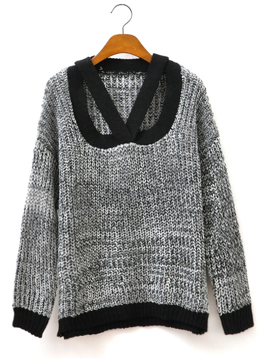 Gray Off-shoulder Strap Loose Sweater #ecs013215 on Luulla