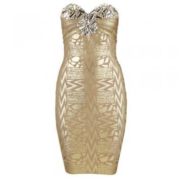 Sexy Bra Beaded Gold Foil Bandage Dress #ecs011846 on Luulla