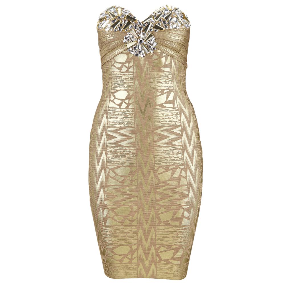 Sexy Bra Beaded Gold Foil Bandage Dress ecs011846 on Luulla